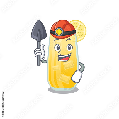 A cartoon picture of screwdriver cocktail miner with tool and helmet