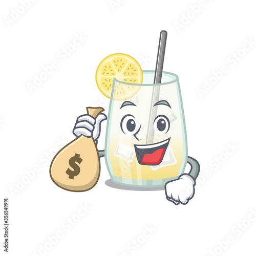 Crazy rich tom collins cocktail mascot design having money bags