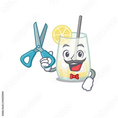 Tom collins cocktail cartoon character design as talented barber