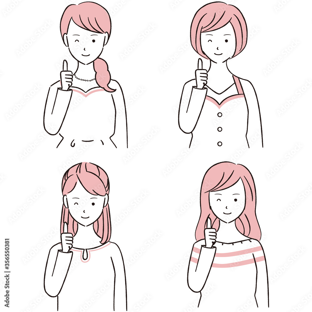 手描き1color いいね!する女性4人 手描き1color いいね!する女性4人