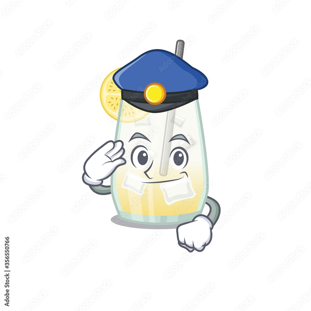 Police officer cartoon drawing of tom collins cocktail wearing a blue hat