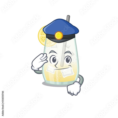 Police officer cartoon drawing of tom collins cocktail wearing a blue hat