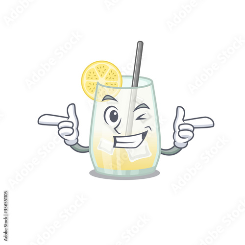 Cartoon design of tom collins cocktail showing funny face with wink eye