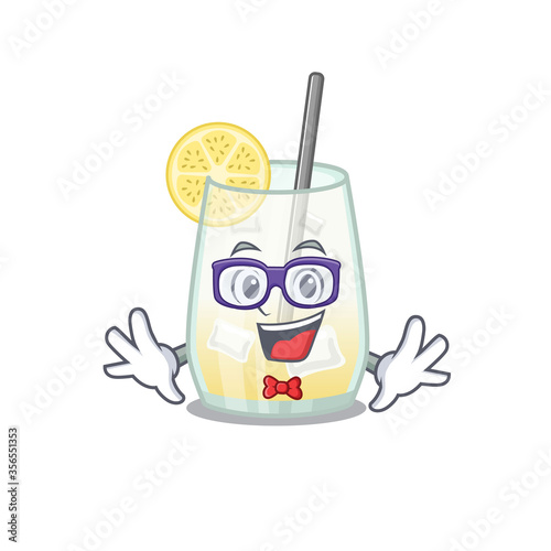 A cartoon drawing of geek tom collins cocktail wearing weird glasses