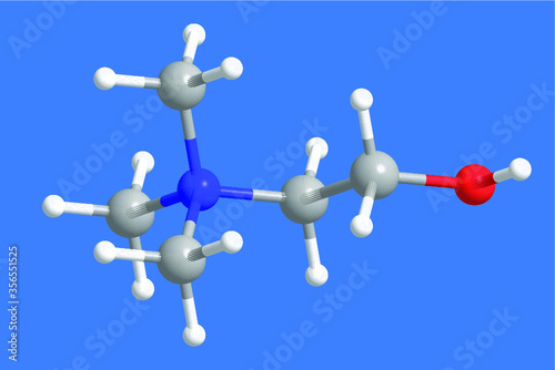 chemical ball and stick structure of a choline molecule