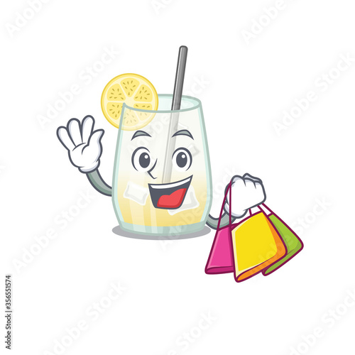 wealthy tom collins cocktail cartoon character with shopping bags