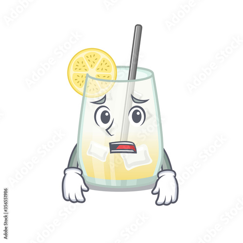 Cartoon design style of tom collins cocktail having worried face