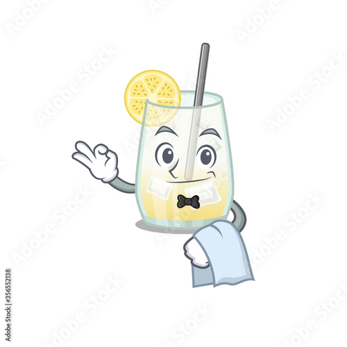 A cartoon picture of tom collins cocktail waiter with a white napkin