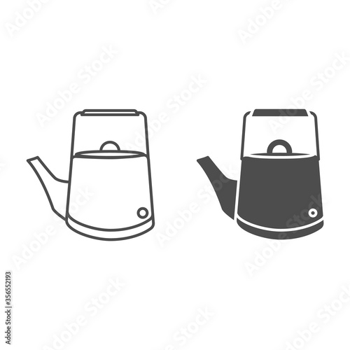 Vintage style kettle line and solid icon, Tea time concept, straight shaped teapot in retro style sign on white background, Kitchen tea maker icon in outline style for mobile, web. Vector graphics.