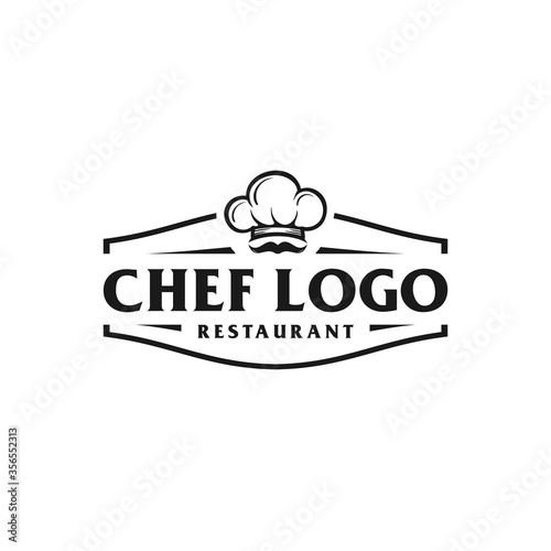 Chef and restaurant simple retro logo design with a cap / chef hat