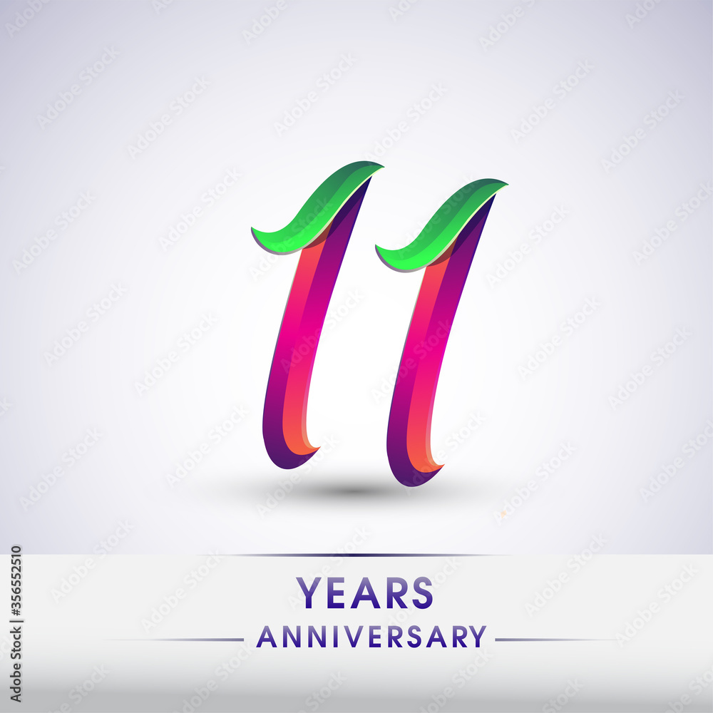 11th anniversary celebration logotype green and red colored. ten years birthday logo on white background.