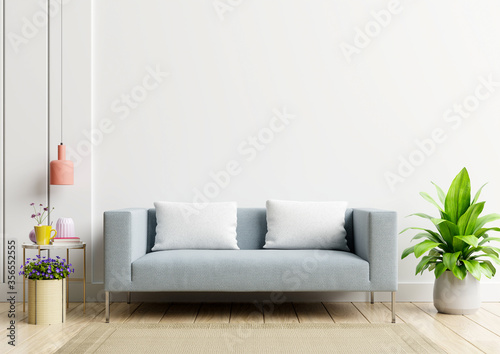Bright and cozy modern living room interior have sofa and lamp with white wall background.