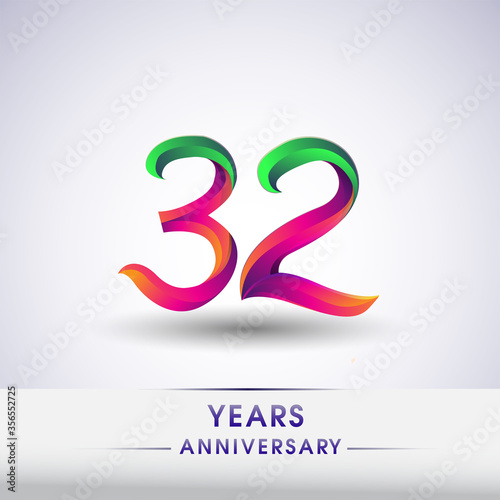 32nd anniversary celebration logotype green and red colored. ten years birthday logo on white background.