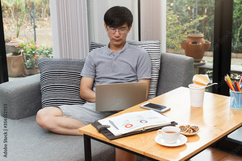 Work from home,Businessman working remotely from home. Using computer. Distance learning online education and work Work from home,Businessman working remotely from home. Using computer. Distance learning online education and work