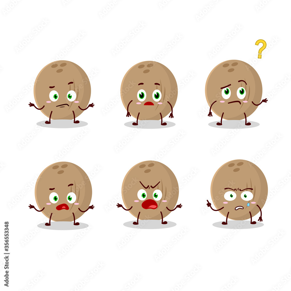 Cartoon character of brown coconut with what expression Cartoon character of brown coconut with what expression