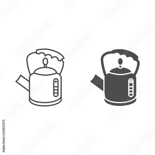 Retro kettle line and solid icon, kitchenware concept, straight shaped teakettle sign on white background, Teapot for cook hot drinks icon in outline style for mobile and web design. Vector graphics.