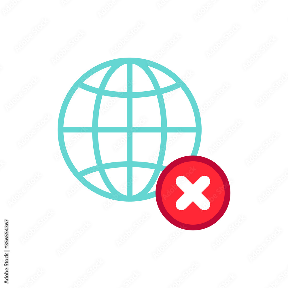 Globe with cross sign. Disconnected filled outline icons. Vector illustration. Editable stroke. Isolated icon suitable for web, infographics, interface and apps. Globe with cross sign. Disconnected filled outline icons. Vector illustration. Editable stroke. Isolated icon suitable for web, infographics, interface and apps.
