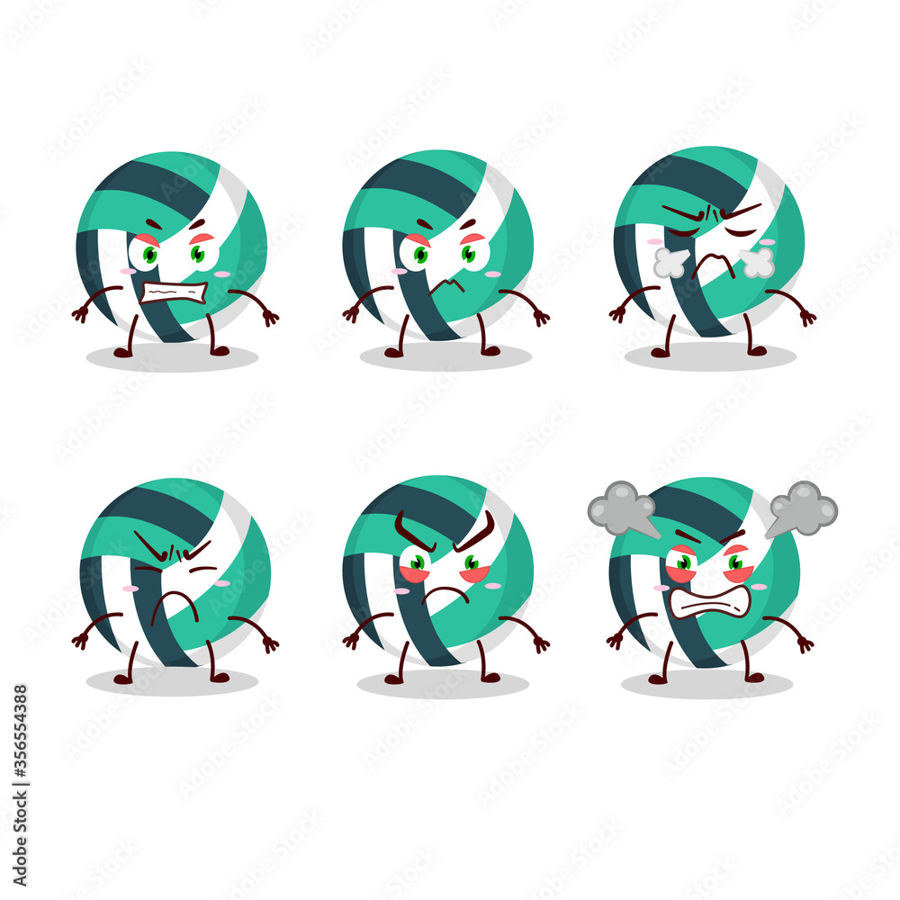 Volley ball cartoon character with various angry expressions