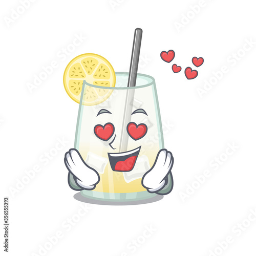 Romantic tom collins cocktail cartoon character has a falling in love eyes