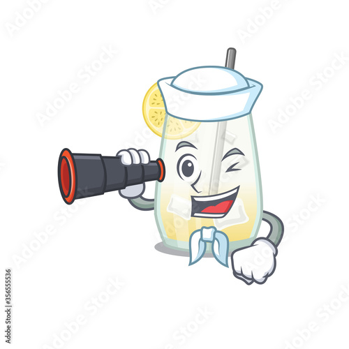 A cartoon picture of tom collins cocktail Sailor using binocular
