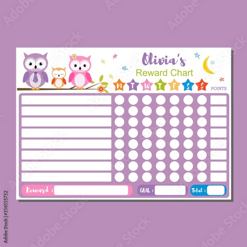 Photo Cute owl chore chart for kids