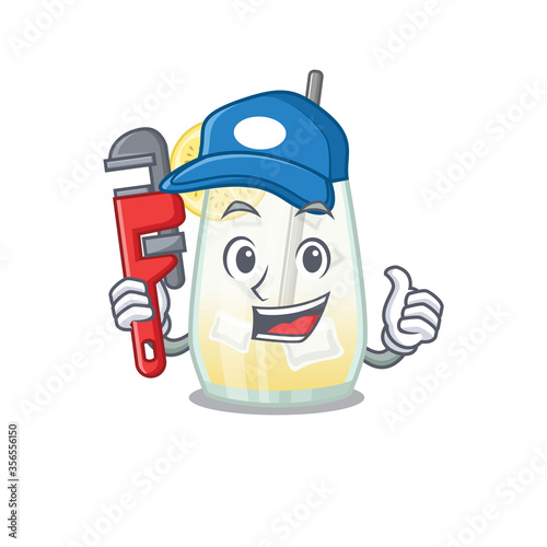 cartoon character design of tom collins cocktail as a Plumber with tool