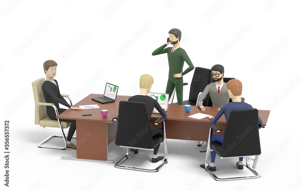 Deliberation of the business partners in the office. White background. 3D illustration