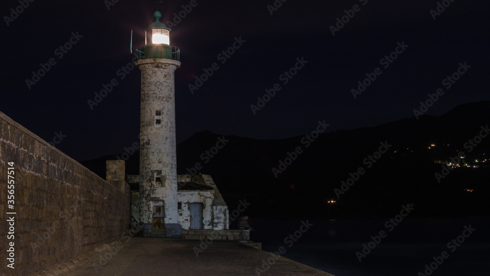 The light of the lighthouse during the night