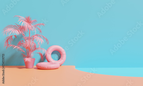 3D rendering, summer themed website landing page design template, pastel  pink,  blue colors