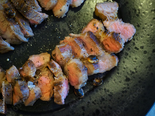 Attractive beef steak, main course during dinner time