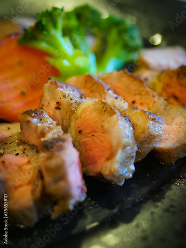Attractive beef steak, main course during dinner time