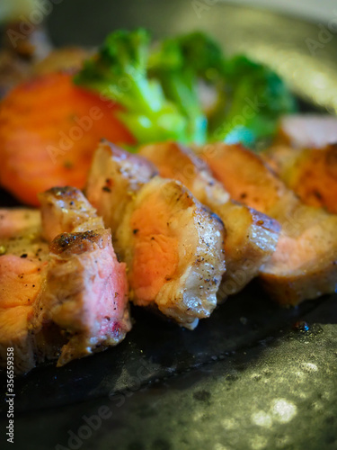 Attractive beef steak, main course during dinner time