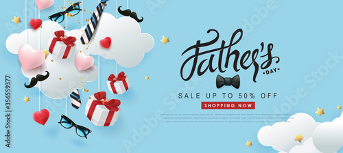 Happy Fathers Day Sale banner backgroung.Promotion and shopping template.Vector illustration.