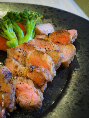 Attractive beef steak, main course during dinner time