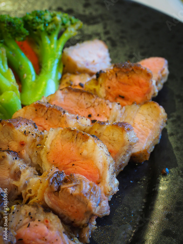 Attractive beef steak, main course during dinner time