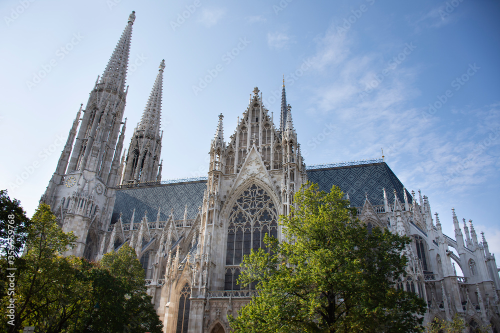 Beautiful Votivkirche cathedrals or Votive Church on the Ringstrasse for Austrians people and foreigner travelers travel visit and respect praying god in Vienna, Austria