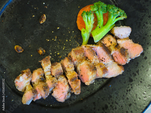 Attractive beef steak, main course during dinner time