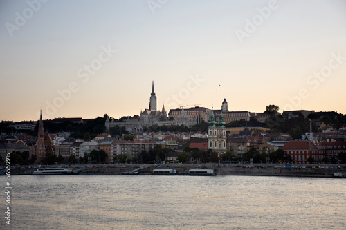View landscape and cityscape of Budapest old town and Budapest Castle Hill or Buda Castle Royal Palace with Danube Delta river and Budapest Chain Bridge with tour cruises in Budapest  Hungary