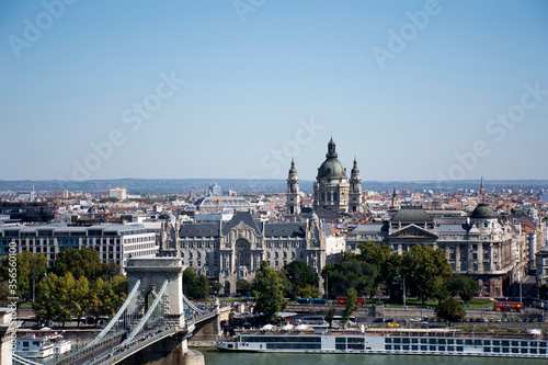 View landscape and cityscape of Budapest old town city and Hungarian Parliament with tour cruises in Danube Delta river and Budapest Chain Bridge in Budapest  Hungary