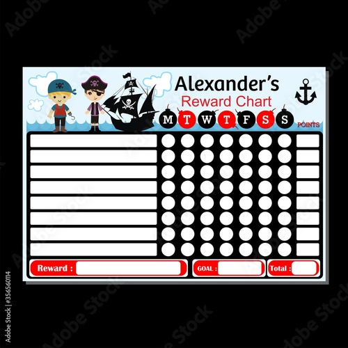 Little pirate boy reward chart for kids