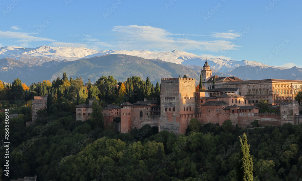 View of the Alhambra and Sierra Nevada from Mirador de San Nicolás