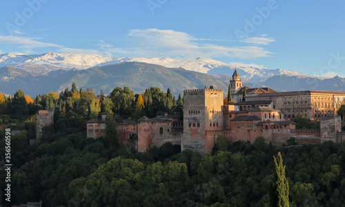View of the Alhambra and Sierra Nevada from Mirador de San Nicol  s