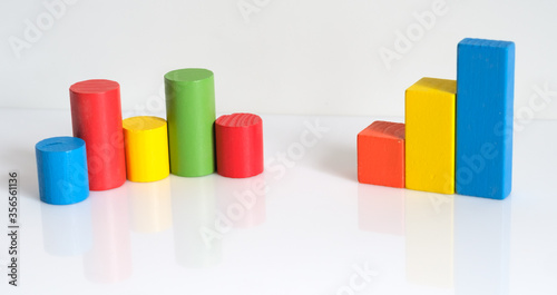 Wooden blocks in the form of graphs.