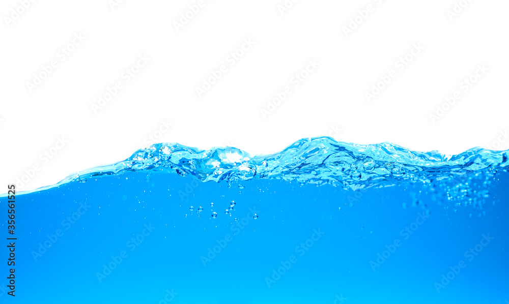 blue water waves with with bubbles on a white background