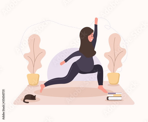 Pretty arab pregnant woman doing yoga, having healthy lifestyle and relaxation. Exercises for girls. Modern vector illustration in flat style. Happy pregnancy concept isolated on white background.
