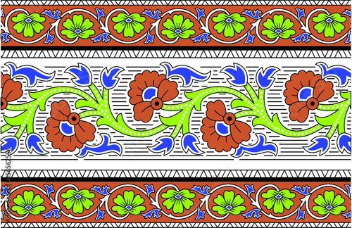 colorful abstract floral kalamkari outline border design