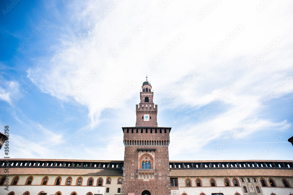 Sforza Castle. Filarete Tower. Blue Sky.