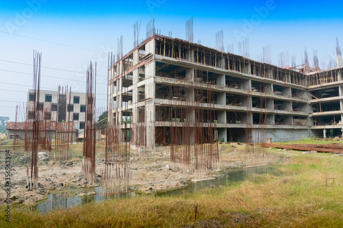 New buildings are being built at Rajarhat New Town area of Kolkata, West Bengal, India. Kolkata is one of the fastest growing city in eastern region of India. Real estates are growing fast.