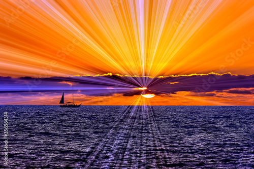 Sun Ray Sailboat Journey © mexitographer