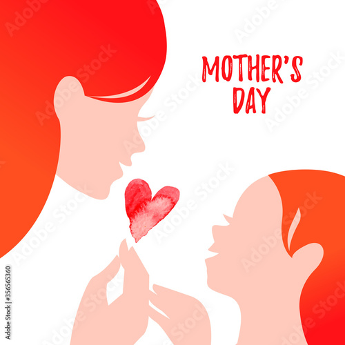 Beautiful mom silhouette with baby. Vector illustration. Mother day card